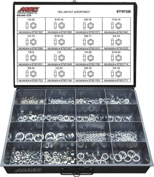 Value Collection - 1/4-20 to 3/4-16 Thread, 425 Piece Steel Nut Assortment - Grade 2 - Eagle Tool & Supply