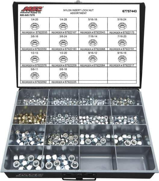 Value Collection - 1/4-20 to 5/8-18 Thread, 435 Piece Steel Nut Assortment - Grade 2 - Eagle Tool & Supply