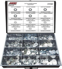 Value Collection - 1275 Piece, No. 10, 1/2" Screw, Grade 2 Steel Fender & Flat Washer Assortment - Includes 1/4 to 5/16 x 1-1/2" Screw & Compartmented Storage Case - Eagle Tool & Supply