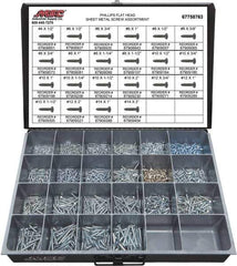 Value Collection - 1,200 Piece, #4x1/2 to #10x2, Steel Sheet Metal Screw Assortment - Flat Head, Phillips Drive, 1/2 to 2" Long, Grade 2 - Eagle Tool & Supply