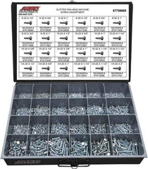 Value Collection - 2,100 Piece, #6-32 to 1/4-20, Steel Machine Screw Assortment - Pan Head, Slotted Drive, 1/2 to 2" Long, Grade 2 - Eagle Tool & Supply