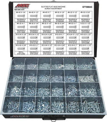 Value Collection - 1,500 Piece, #4-40 to #12-24, Steel Machine Screw Assortment - Flat Head, Slotted Drive, 1/4 to 1-1/2" Long, Grade 2 - Eagle Tool & Supply