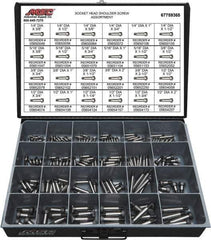 Value Collection - 190 Piece, 1/4x3/8 to 3/8 x 1-1/2, Alloy Steel Shoulder Screw Assortment - Socket Cap Head, Hex Socket Drive, 3/8 to 2" Long - Eagle Tool & Supply