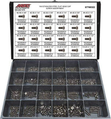 Value Collection - 1,095 Piece Stainless Steel Flat Head Cap Screws - #2-56 to 1/4-20 Thread, 18-8 - Eagle Tool & Supply