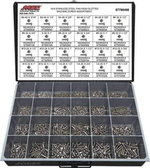 Value Collection - 1,950 Piece, #4-40 to 1/4-20, Stainless Steel Machine Screw Assortment - Pan Head, Slotted Drive, 3/16 to 1-1/2" Long, Grade 18-8 - Eagle Tool & Supply