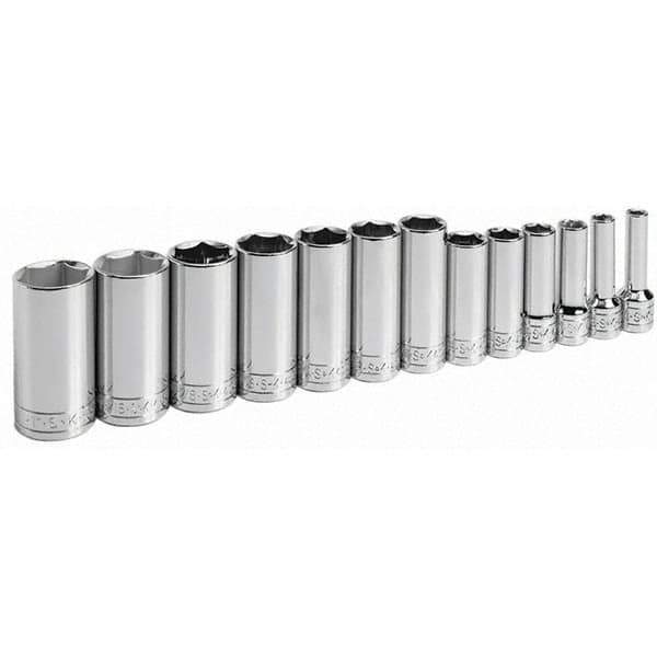 SK - 3/8" Drive Deep Socket Set - 1/4 to 1", Inch Measurement Standard - Eagle Tool & Supply