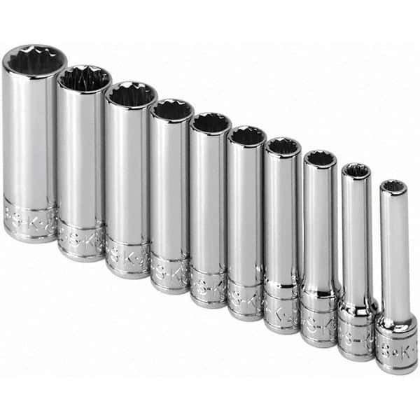 SK - 1/4" Drive Deep Socket Set - 3/16 to 9/16", Inch Measurement Standard - Eagle Tool & Supply