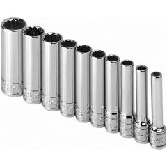 SK - 1/4" Drive Deep Socket Set - 3/16 to 9/16", Inch Measurement Standard - Eagle Tool & Supply