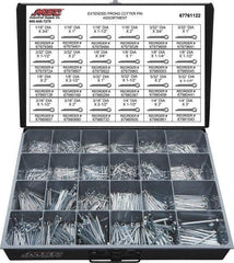 Value Collection - 2,325 Piece, 1/16 to 1/4" Pin Diam, Extended Prong Cotter Pin Assortment - 3/4 to 3" Long, Grade 2 Steel - Eagle Tool & Supply