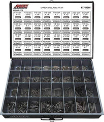 Value Collection - 157 Piece, 1/16 to 3/16" Pin Diam, Spring Pin Assortment - 1/2 to 2" Long, Grade 2 Steel - Eagle Tool & Supply