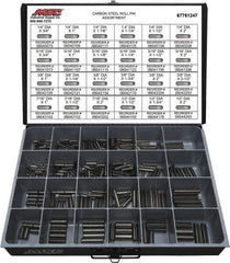 Value Collection - 320 Piece, 1/4 to 1/2" Pin Diam, Spring Pin Assortment - 1-3/4 to 2" Long, Grade 2 Steel - Eagle Tool & Supply
