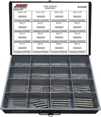 Value Collection - 130 Piece, #0 to #8" Pin Diam, Taper Pin Assortment - 1-1/2 to 4" Long, Grade 2 Steel - Eagle Tool & Supply