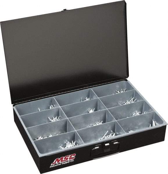 Value Collection - 1,000 Piece, 1/8 to 3/16" Hole Diam, Dome Head, Aluminum Blind Rivet Assortment - 1/8 to 5/8" Length, Steel Mandrel - Eagle Tool & Supply