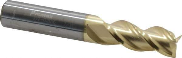 ProMax - 7/16", 1" LOC, 7/16" Shank Diam, 2-3/4" OAL, 3 Flute, Solid Carbide Square End Mill - Single End, ZrN Finish, Spiral Flute, 40° Helix, Right Hand Cut, Right Hand Flute, Series 109 - Eagle Tool & Supply