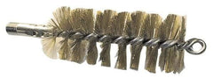 Schaefer Brush - 4-1/2" Brush Length, 2-3/4" Diam, Double Stem, Single Spiral Tube Brush - 8" Long, Brass, 1/4" NPSM Male Connection - Eagle Tool & Supply