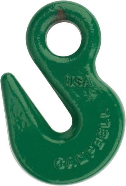 Campbell - 8,800 Lb Capacity, Chain Grade 100, Alloy Steel Eye Hook - 1/2" Hook Throat, 2.41" Reach, 3/4" Eye ID, 3/8" Chain Diam, 4" OAL - Eagle Tool & Supply