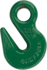 Campbell - 8,800 Lb Capacity, Chain Grade 100, Alloy Steel Eye Hook - 1/2" Hook Throat, 2.41" Reach, 3/4" Eye ID, 3/8" Chain Diam, 4" OAL - Eagle Tool & Supply