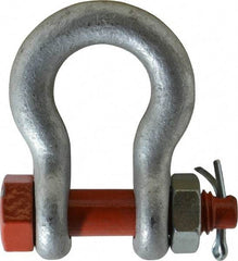 Campbell - 1/2" Nominal Chain Size, 3.33 Ton Alloy Steel Bolt Anchor Shackle - 1/2" Diam, 5/8" Pin Diam, 1-15/16" High x 13/16" Wide Inside Jaw, 1-1/4" Inside Width, 1-1/4" Max Body Thickness - Eagle Tool & Supply