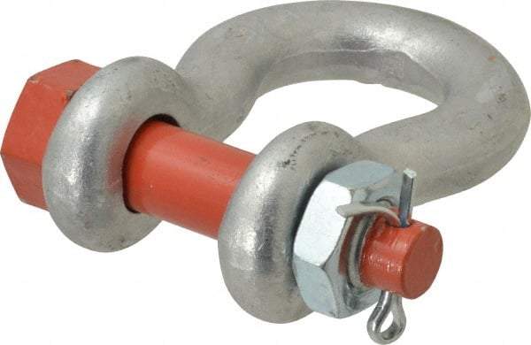 Campbell - 3/4" Nominal Chain Size, 7 Ton Alloy Steel Bolt Anchor Shackle - 3/4" Diam, 7/8" Pin Diam, 2-13/16" High x 1-1/4" Wide Inside Jaw, 1-13/16" Inside Width, 1-3/4" Max Body Thickness - Eagle Tool & Supply