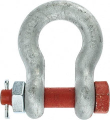 Campbell - 1" Nominal Chain Size, 12.5 Ton Alloy Steel Bolt Anchor Shackle - 1" Diam, 1-1/8" Pin Diam, 3-3/4" High x 1-11/16" Wide Inside Jaw, 2-1/2" Inside Width, 2-3/8" Max Body Thickness - Eagle Tool & Supply