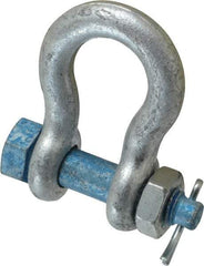 Campbell - 1/2" Nominal Chain Size, 2 Ton Carbon Steel Bolt Anchor Shackle - 1/2" Diam, 5/8" Pin Diam, 1-15/16" High x 13/16" Wide Inside Jaw, 1-1/4" Inside Width, 1-1/4" Max Body Thickness - Eagle Tool & Supply