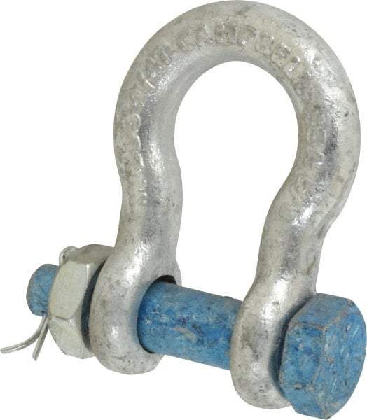 Campbell - 5/8" Nominal Chain Size, 3.25 Ton Carbon Steel Bolt Anchor Shackle - 5/8" Diam, 5/8" Pin Diam, 2-7/16" High x 1-1/16" Wide Inside Jaw, 1-9/16" Inside Width, 1-7/16" Max Body Thickness - Eagle Tool & Supply