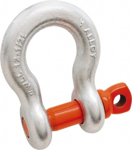 Campbell - 3/8" Nominal Chain Size, 2 Ton Alloy Steel Screw Anchor Shackle - 3/8" Diam, 7/16" Pin Diam, 1-7/16" High x 0.677" Wide Inside Jaw, 0.969" Inside Width, 15/16" Max Body Thickness - Eagle Tool & Supply