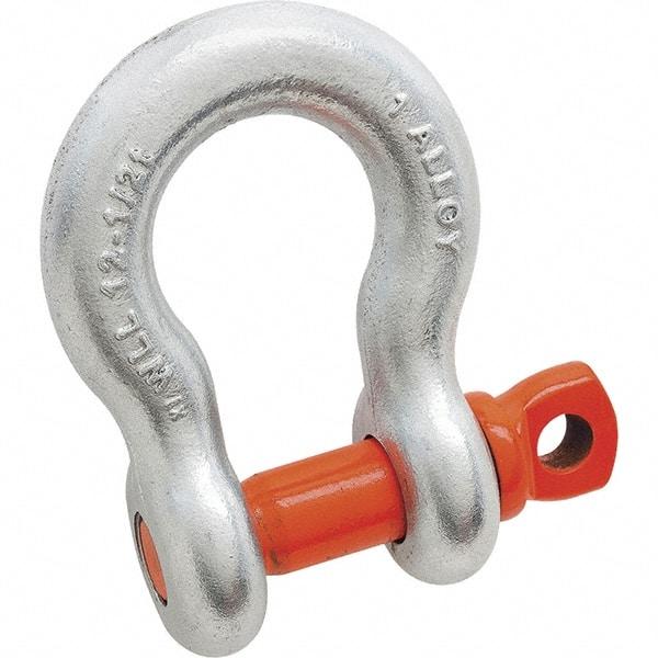 Campbell - 1-1/4" Nominal Chain Size, 18 Ton Alloy Steel Screw Anchor Shackle - 1-1/4" Diam, 1-3/8" Pin Diam, 4-1/2" High x 2" Wide Inside Jaw, 3-1/4" Inside Width, 3" Max Body Thickness - Eagle Tool & Supply