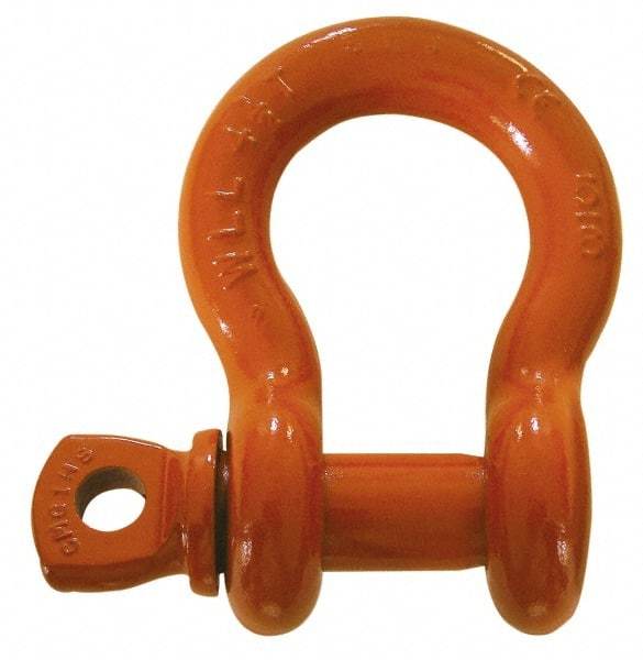 CM - 1-3/4" Nominal Chain Size, 34 Ton Alloy Steel Screw Anchor Shackle - 1-3/4" Diam, 2" Pin Diam, 7" High x 2-7/8" Wide Inside Jaw, 4-3/4" Inside Width, 4" Max Body Thickness - Eagle Tool & Supply