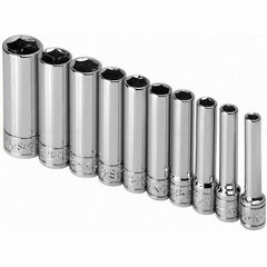 SK - 1/4" Drive Deep Socket Set - 3/16 to 9/16", Inch Measurement Standard - Eagle Tool & Supply