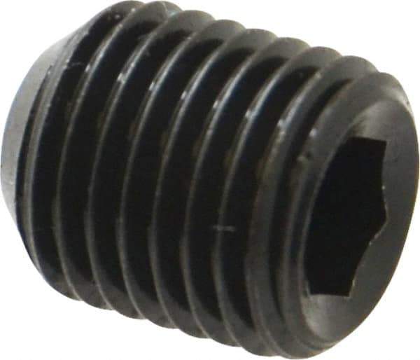 Unbrako - 7/16-20 UNF, 1/2" OAL, Cup Point Set Screw - Grade 8 Alloy Steel, 7/32" Key - Eagle Tool & Supply