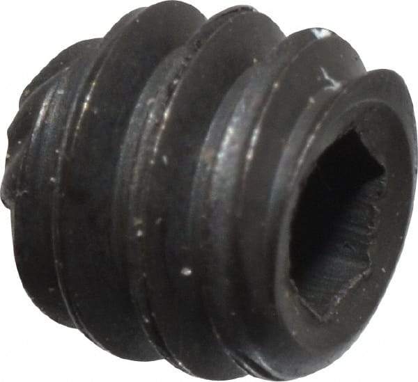 Unbrako - #6-32 UNC, 1/8" OAL, Knurled Cup Point Set Screw - Grade 8 Alloy Steel, 1/16" Key - Eagle Tool & Supply