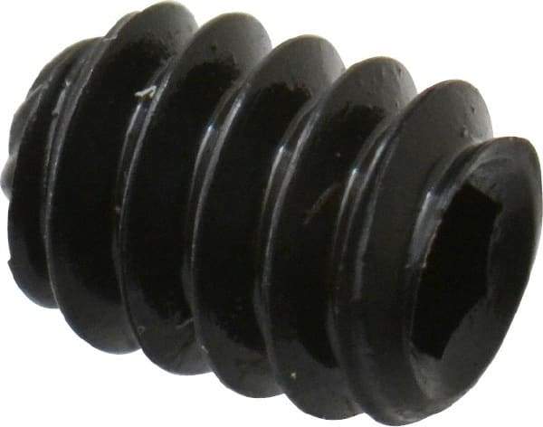Unbrako - #6-32 UNC, 3/16" OAL, Knurled Cup Point Set Screw - Grade 8 Alloy Steel, 1/16" Key - Eagle Tool & Supply