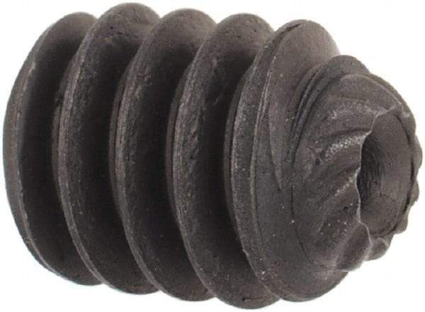 Unbrako - #10-24 UNC, 1/4" OAL, Knurled Cup Point Set Screw - Grade 8 Alloy Steel, 3/32" Key - Eagle Tool & Supply
