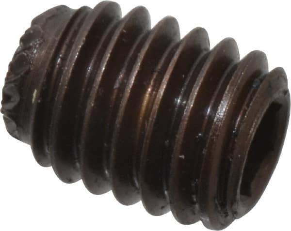 Unbrako - #10-32 UNF, 1/4" OAL, Knurled Cup Point Set Screw - Grade 8 Alloy Steel, 3/32" Key - Eagle Tool & Supply