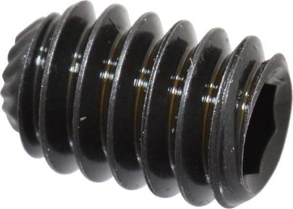 Unbrako - 1/4-20 UNC, 3/8" OAL, Knurled Cup Point Set Screw - Grade 8 Alloy Steel, 1/8" Key - Eagle Tool & Supply