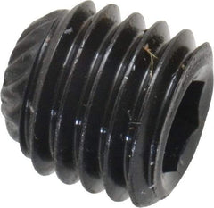 Unbrako - 1/4-28 UNF, 1/4" OAL, Knurled Cup Point Set Screw - Grade 8 Alloy Steel, 1/8" Key - Eagle Tool & Supply
