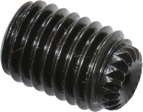 Unbrako - 1/4-28 UNF, 3/8" OAL, Knurled Cup Point Set Screw - Grade 8 Alloy Steel, 1/8" Key - Eagle Tool & Supply