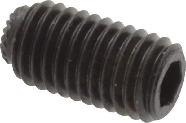 Unbrako - 1/4-28 UNF, 1/2" OAL, Knurled Cup Point Set Screw - Grade 8 Alloy Steel, 1/8" Key - Eagle Tool & Supply