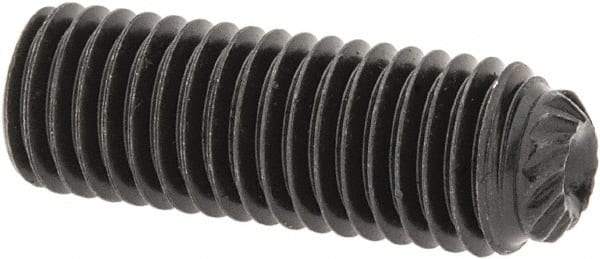 Unbrako - 1/4-28 UNF, 1" OAL, Knurled Cup Point Set Screw - Grade 8 Alloy Steel, 1/8" Key - Eagle Tool & Supply