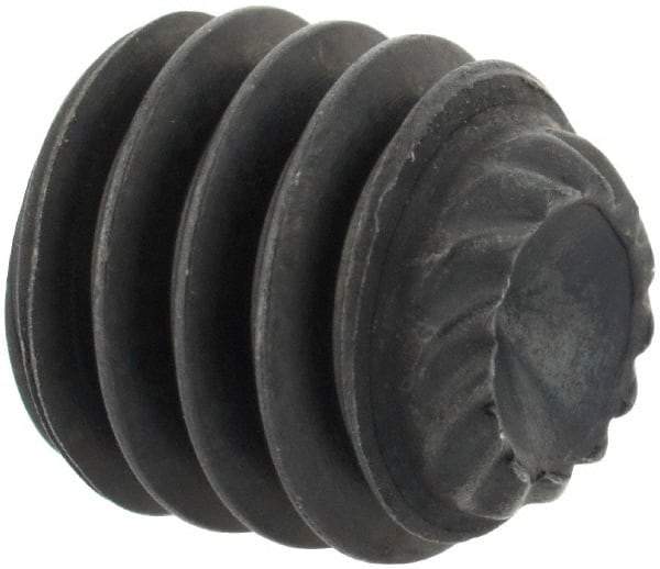 Unbrako - 5/16-18 UNC, 5/16" OAL, Knurled Cup Point Set Screw - Grade 8 Alloy Steel, 5/32" Key - Eagle Tool & Supply