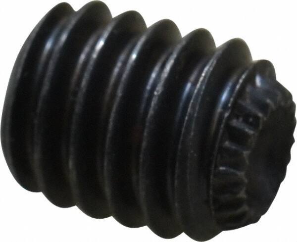 Unbrako - 5/16-18 UNC, 3/8" OAL, Knurled Cup Point Set Screw - Grade 8 Alloy Steel, 5/32" Key - Eagle Tool & Supply