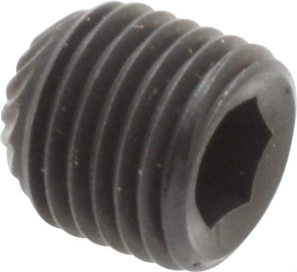 Unbrako - 3/8-24 UNF, 3/8" OAL, Knurled Cup Point Set Screw - Grade 8 Alloy Steel, 3/16" Key - Eagle Tool & Supply