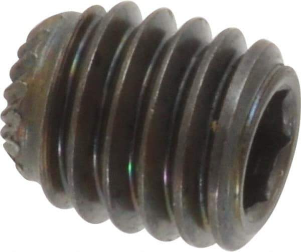 Unbrako - 7/16-14 UNC, 1/2" OAL, Knurled Cup Point Set Screw - Grade 8 Alloy Steel, 7/32" Key - Eagle Tool & Supply
