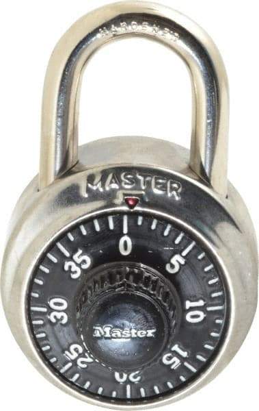 Master Lock - 1-7/8" Body Width, 3/4" Shackle Clearance, Stainless Steel Combination Lock - 9/32" Shackle Diam, 13/16" Shackle Width - Eagle Tool & Supply