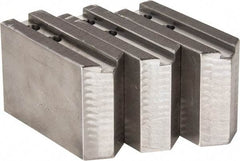 H & R Manufacturing - 1.5mm x 60° Serrated Attachment, Square Soft Lathe Chuck Jaw - 3 Jaws, Steel, 1.181" Btw Mount Hole Ctrs, 5" Long x 1-3/4" Wide x 3-1/2" High, 0.63" Groove, 12mm Fastener - Eagle Tool & Supply