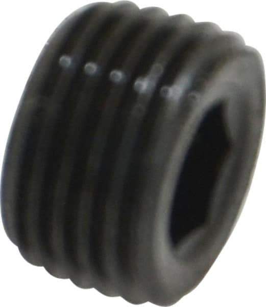 Unbrako - 1/8-27, 1/4" OAL, Alloy Steel Socket Pressure Plug - 7/8" Taper per Foot, 3/16" Hex Key - Eagle Tool & Supply