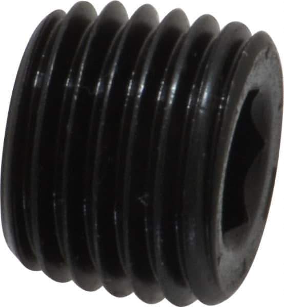 Unbrako - 1/4-18, 13/32" OAL, Alloy Steel Socket Pressure Plug - 7/8" Taper per Foot, 1/4" Hex Key - Eagle Tool & Supply