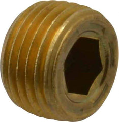 Unbrako - 1/8-27, 1/4" OAL, Brass Socket Pressure Plug - 7/8" Taper per Foot, 3/16" Hex Key - Eagle Tool & Supply