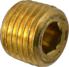Unbrako - 1/4-18, 13/32" OAL, Brass Socket Pressure Plug - 7/8" Taper per Foot, 1/4" Hex Key - Eagle Tool & Supply